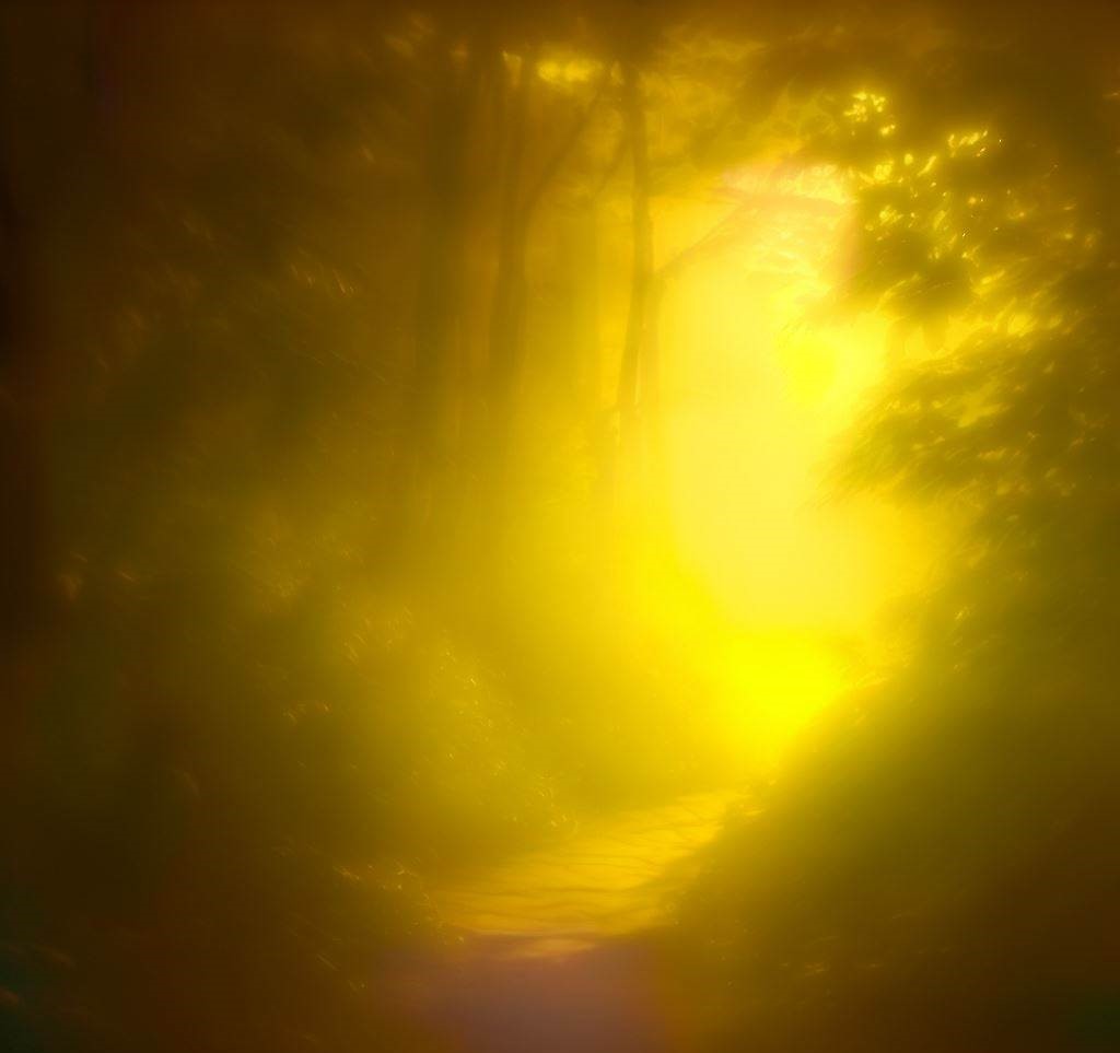 JourneyT0TheSon's tweet photo. 2nd prompt contribution (1st was tin foil): cellophane!

add: [color] cellophane 

to a prompt for a simple, but interesting take on an image!

[yellow] and [green] iridescent cellophane sunlight looking through the forest trail

give it a try and show off what you come up with! https://t.co/VBJUB6xptj