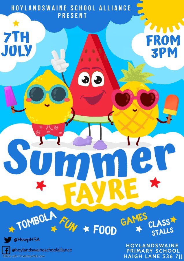 The summer fayre is almost upon us <a href="/HoylandswainePS/">Hoylandswaine Primary School</a> 🎉

Massive thank you to BCG Inflatables for providing the bouncy castle and slide 🏰

We also look forward to the return of <a href="/milkfrmthehills/">Milk from the Hills</a> providing delicious refreshments 🥤

And sporting challenges from <a href="/TheActiveClub1/">TheActiveClub</a> ⚽️