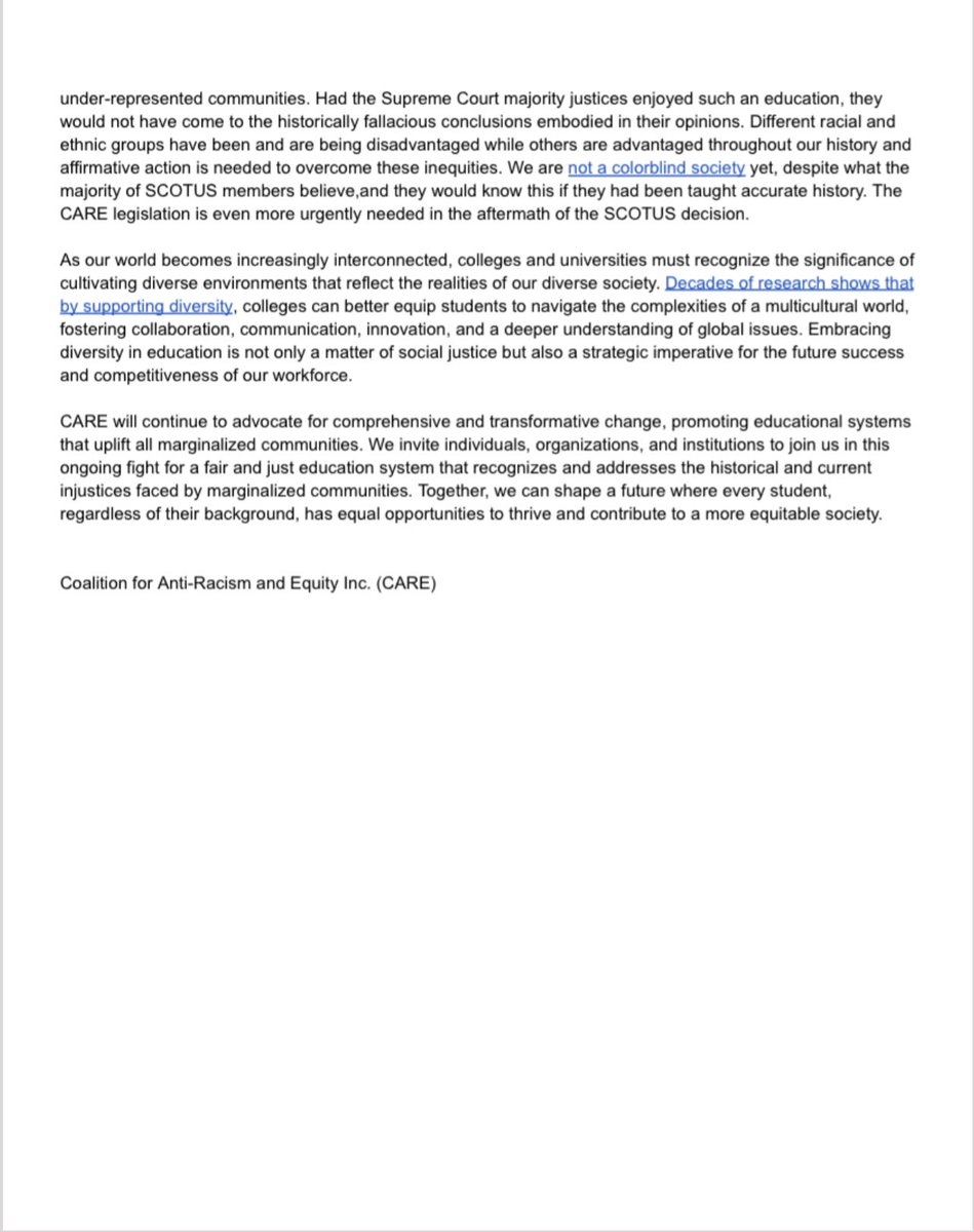 CARE statement on affirmative action