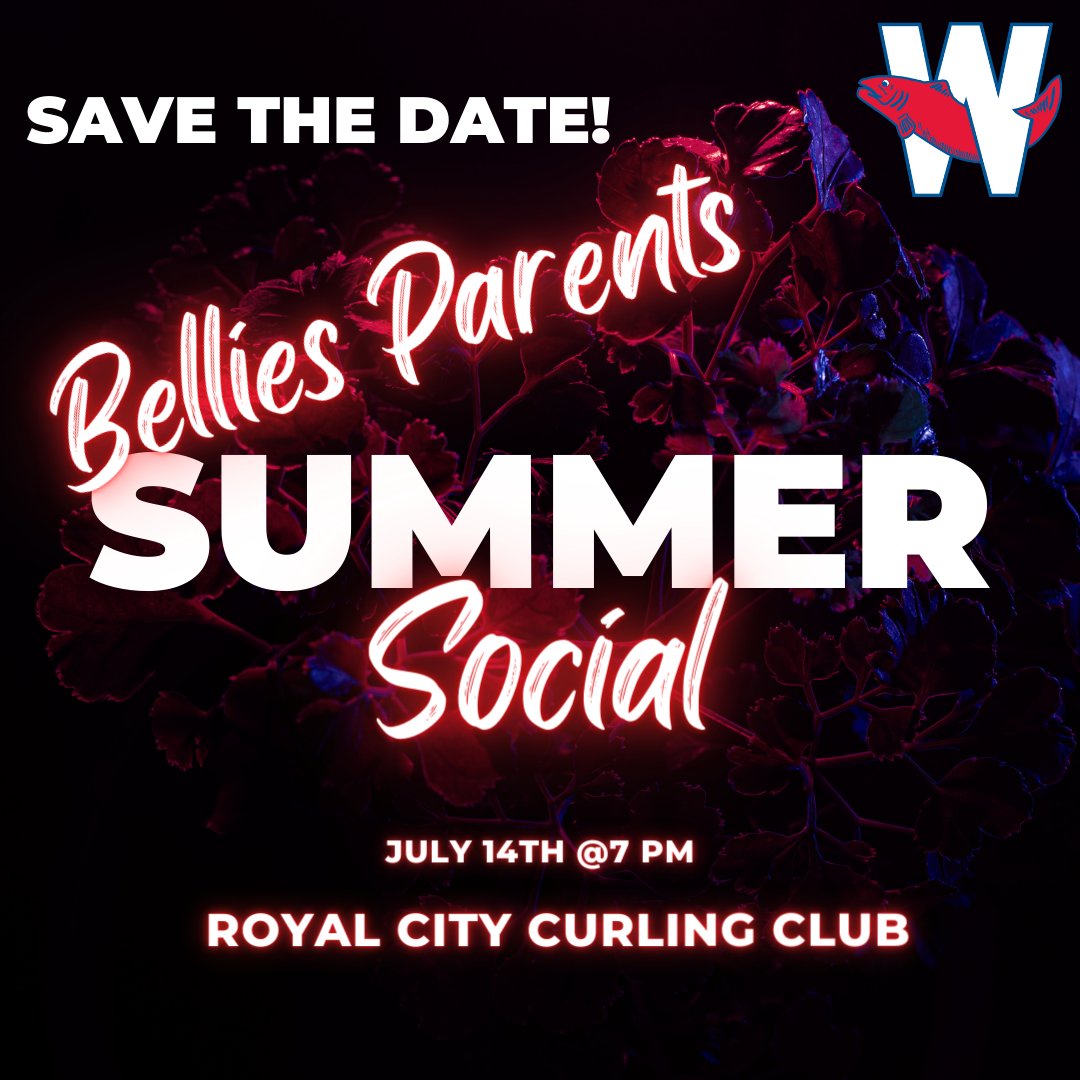 Hey Bellies fam! What are YOU doing July 14th? Come to the Bellies Parents summer social @ 7 pm at the Royal City Curling Club.  Cash bar, snacks o plenty and a chance to hang out with your fellow Bellies parents away from the lacrosse box and turf. #gobellies #newwest