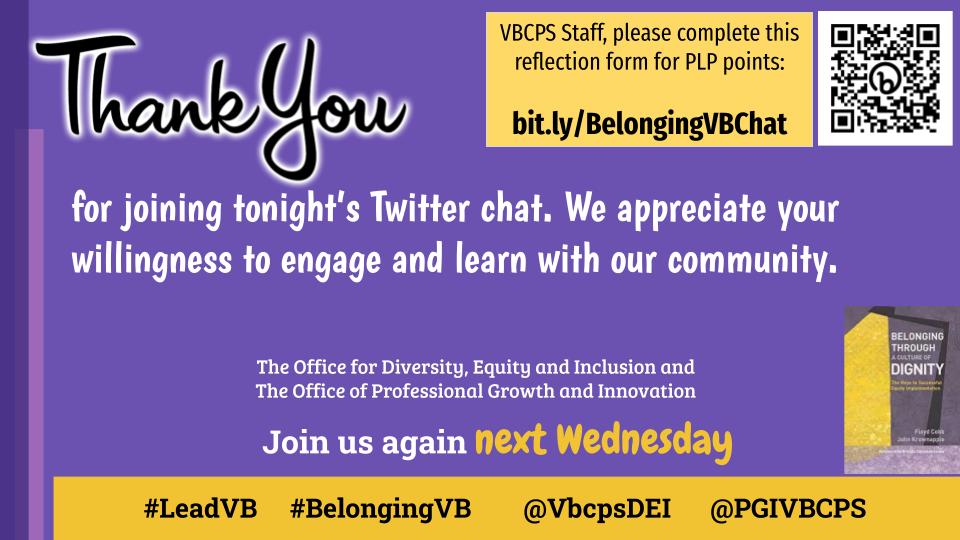 mhobson99's tweet image. Thanks y&apos;all! Just because the live chat is over, doesn&apos;t mean the conversation ends. Feel free to continue chatting, connecting, and sharing your wonderings about these questions all summer #BelongingVB #LeadVB