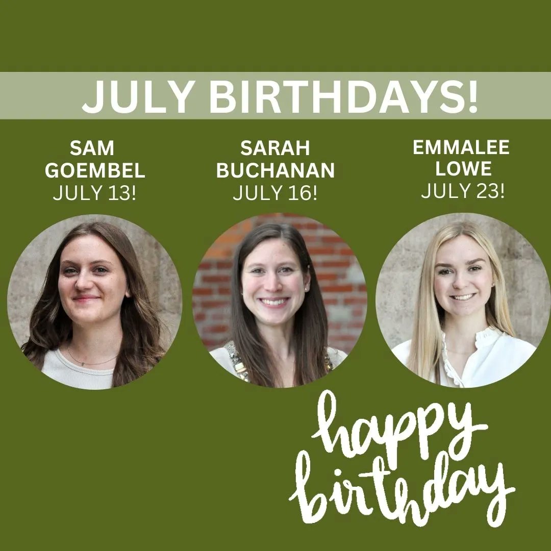 YWA’s July Birthdays!  

Donald Costner (6/1), Celestee Kant (7/7), Rachael Goff (7/10), Gabby Morales (7/12), Sam Goembel (7/13), Sarah Buchanan (7/16), and Emmalee Lowe (7/23)! Cheers!