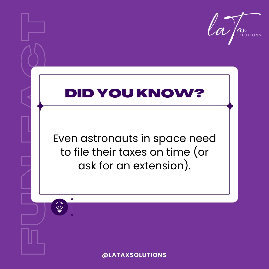 Tax obligations extend beyond the boundaries of Earth. Astronauts, while exploring the cosmos, still have to fulfill their tax responsibilities just like everyone else.

#LATaxSolutions #LATaxServices #TaxBusiness #TaxApp
#AstronautTax #SpaceTax #TaxExtensions