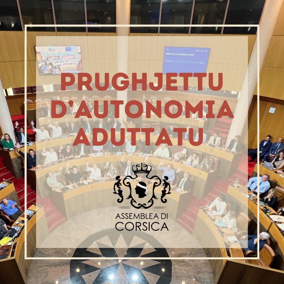 [#AUTONOMIA 🏛️]

Dopu à tant'anni di lotta, un passu maiò francatu oghji incù l'aduzzioni di u prughjettu d'autunumia.
A strada ferma longa, ma a noscia determinazioni firmarà sempri. Ùn cappieremu mai ! 

"Pà u solcu, pà a tarra, pà a lingua è a bandera..."