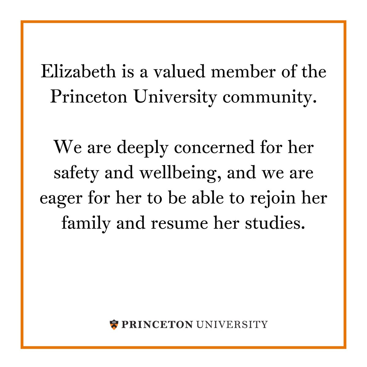 Statement on Princeton graduate student Elizabeth Tsurkov.
