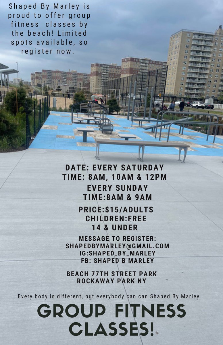 Marleyfrom718's tweet photo. 🚨 new times added to the weekend. I’ve added times to my group classes in Far Rockaway by the beach. Let’s get out there and have some fun while getting healthy 💪🏾group class held every Saturday &amp; Sunday in Far Rockaway by the beach. Kids 14 and under workout for free‼️ https://t.co/jyTbRp1YHq