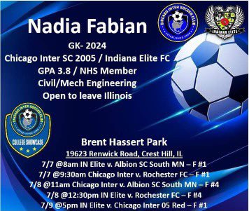 Hi Coaches, I’m excited to play w/CHICAGO INTER 05 RED &amp; IN ELITE on 7/7-7/9 <a href="/chiINTER/">Chicago Inter SC</a>’s College Showcase! I’m a ‘24 GK Beast looking to compete at the collegiate level! Check out my games. I’d love to connect with you! @SoccerMomInt <a href="/ImCollegeSoccer/">College Soccer Truth ™</a> 

m.youtube.com/@NadiaFabian-C…