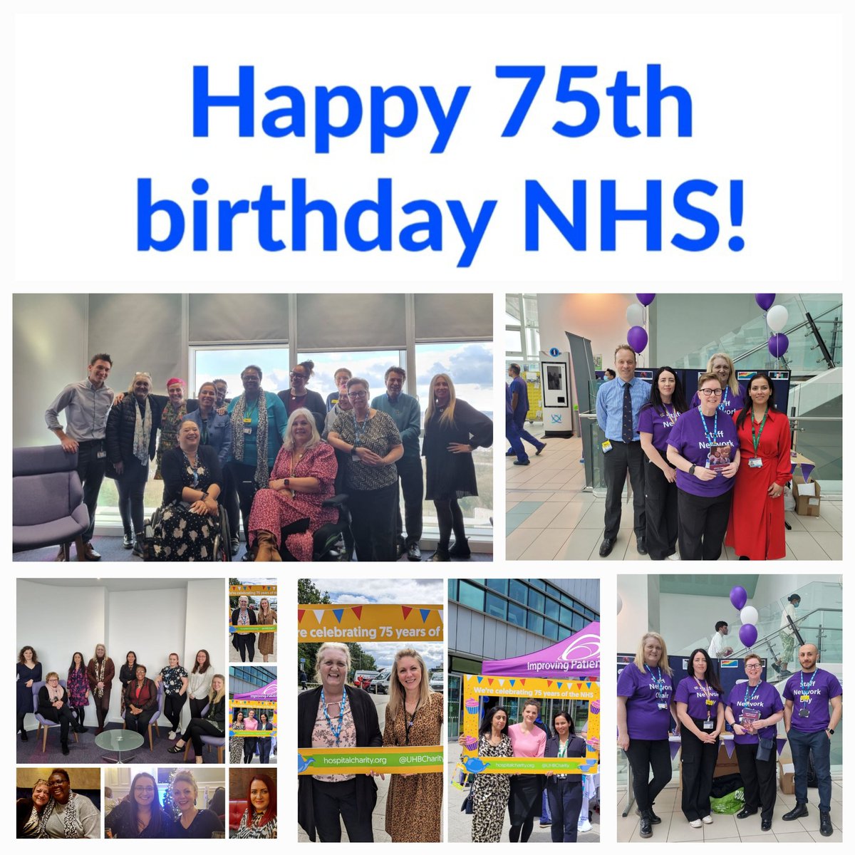 Happy 75th #NHSBirthday. Thank you to all the teams who work their magic every day across the #nhs @uhbtrust Inc. both frontline & non frontline staff. Featured UHB staff: Strategic Projects Team, Network Chairs, Inclusion, Health & Wellbeing leads & FairnessTaskforce Lead.