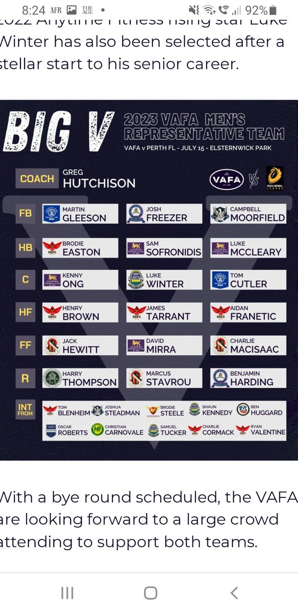 stbernardsfc's tweet photo. @VAFA_HQ Big V Rep Footy - well deserved recognition for Ben "swooper" Huggard, named on extended bench for Biv V July 15. a 2018 premiership player, Huggie also just named in Bernardsfc team of decade - good guy, great clubman &amp; a super emerging talent🚀 #huggie #swooper #bigV https://t.co/FOzfe5Padd