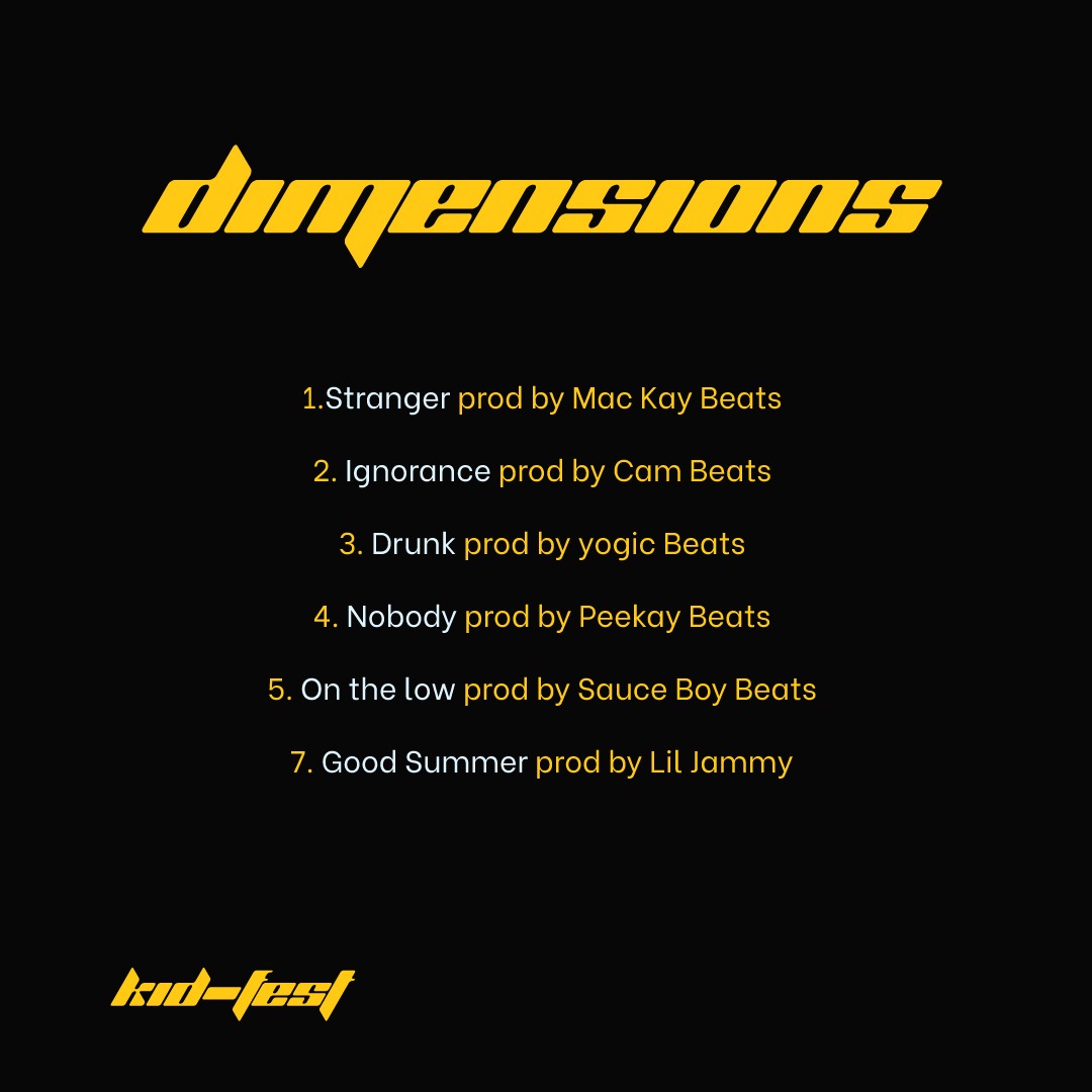 kidfest_rsa's tweet photo. A new offering for everyone that's been on this journey with me.
I present to you "DIMENSIONS"
Official artcover and track list๐
Up Friday Midnight๐ฉถ๐๐ฉถ
Mixed and Mastered by:@KdFest_official ๐ผ๐
#kidfest #newmusicalert #dimensions
๐จ:@planiemckarma
๐น:@KdFest_Official https://t.co/gImxww92si