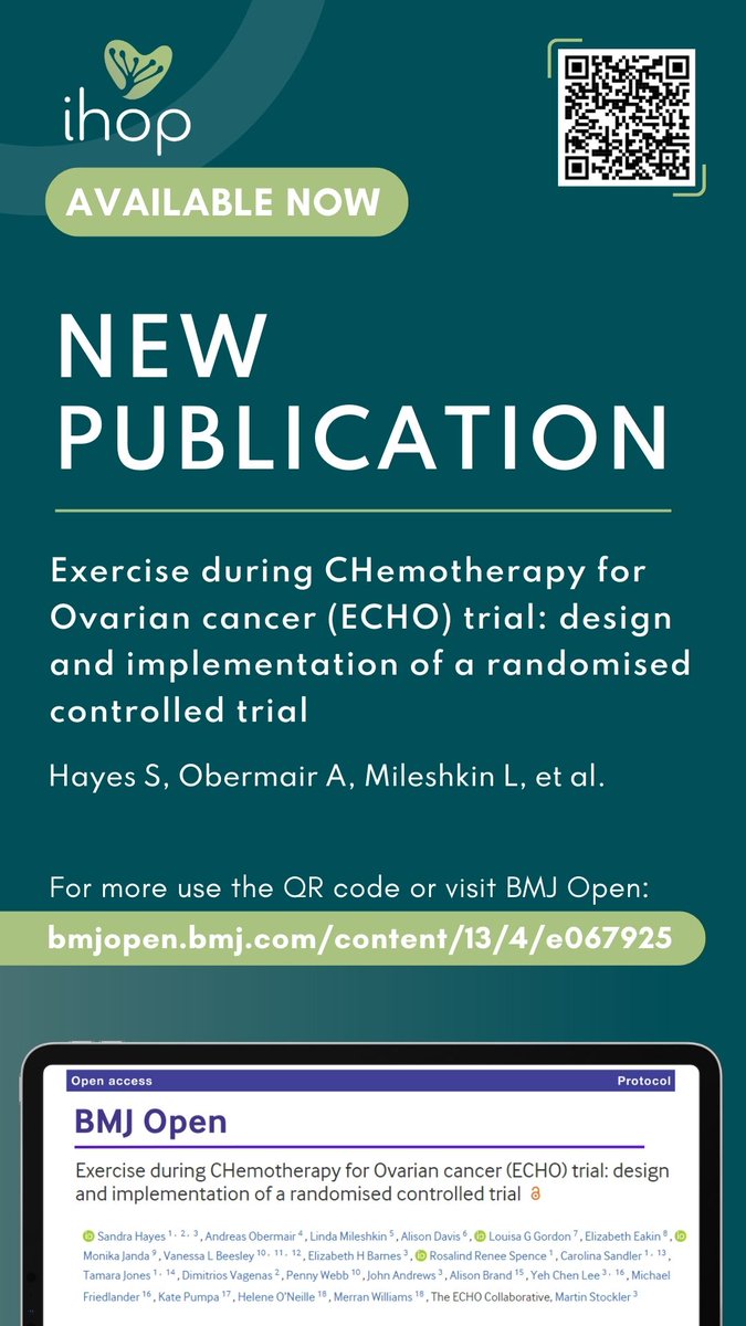 New Publication 📢 The ECHO Trial Protocol 📰

Read the full protocol for our ECHO Trial at 🔗bmjopen.bmj.com/content/13/4/e… 

The ECHO trial could fundamentally shift patient and clinician perceptions about the need for #exercise therapy in #cancer care. Read more 👀