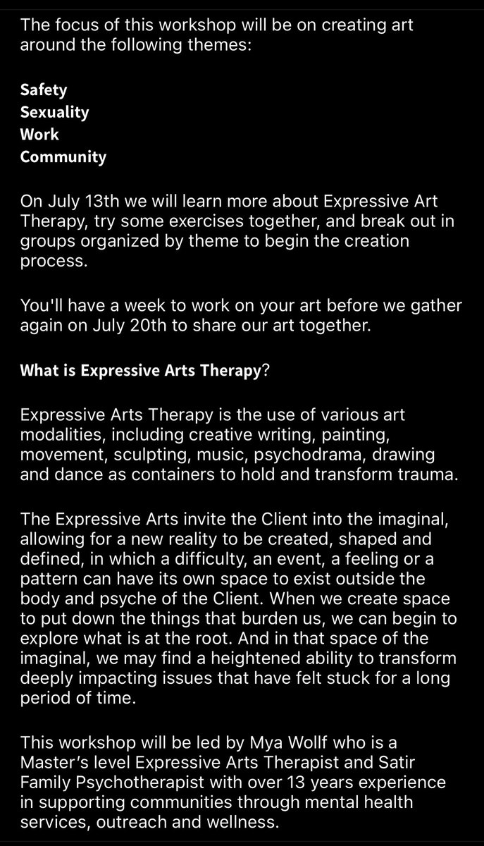 BcBdar's tweet photo. We are offering a 2-part Expressive Arts Workshop July 13 &amp; 20 - 6-8pm for sex workers in BC.   This virtual workshop is our way to wrap up our Consultation Phase, give thanks to our community, &amp; to focus on our hopes &amp; dreams for the project.

FMI: info@bcbdar.org https://t.co/3NYJGyVsvK