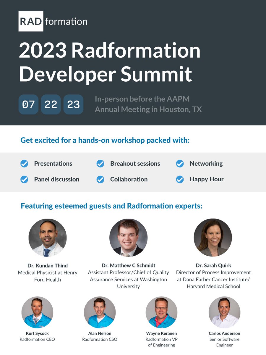 Radformation's tweet photo. Are you a developer attending #AAPM2023? You won't want to miss Radformation's 2023 Developer Summit led by industry experts and some of the minds behind Radformation's powerful automation tools. Learn more and reserve your spot now: https://t.co/Fj9SfGlizK #medphys #esapi https://t.co/adwvGM1zRW