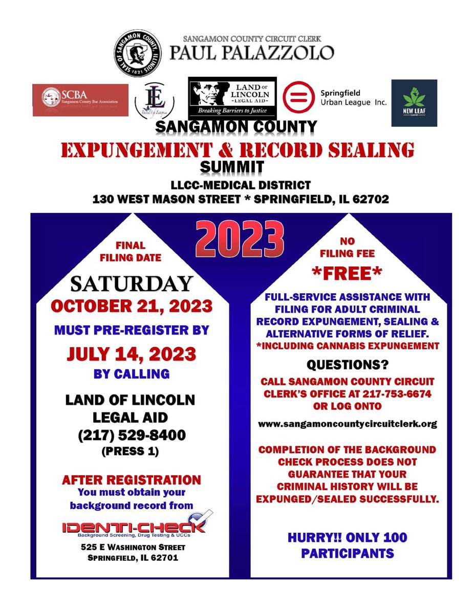 Expungement & Record Sealing Summit pre registration date is quickly approaching! Don't miss this community resource. Pre-registration deadline is July 14!

#PleaseShare #RecordExpungement #RecordSealing #BlackLivesMatter    #CriminalRecordExpungement #CriminalRecordSealing