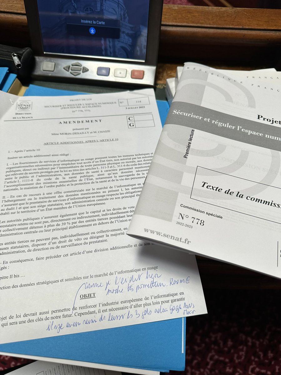 C_MorinDesailly's tweet photo. Résultat d1 travail de longue haleine, je suis heureuse d’avoir fait voté ds la loi #SREN  avc le soutien de mes collègues un amendement, visant à protéger les données sensibles des français des lois extra territoriales d’états étrangers #cloud #informatiqueennuage #souveraineté https://t.co/nvEiWfKWOn