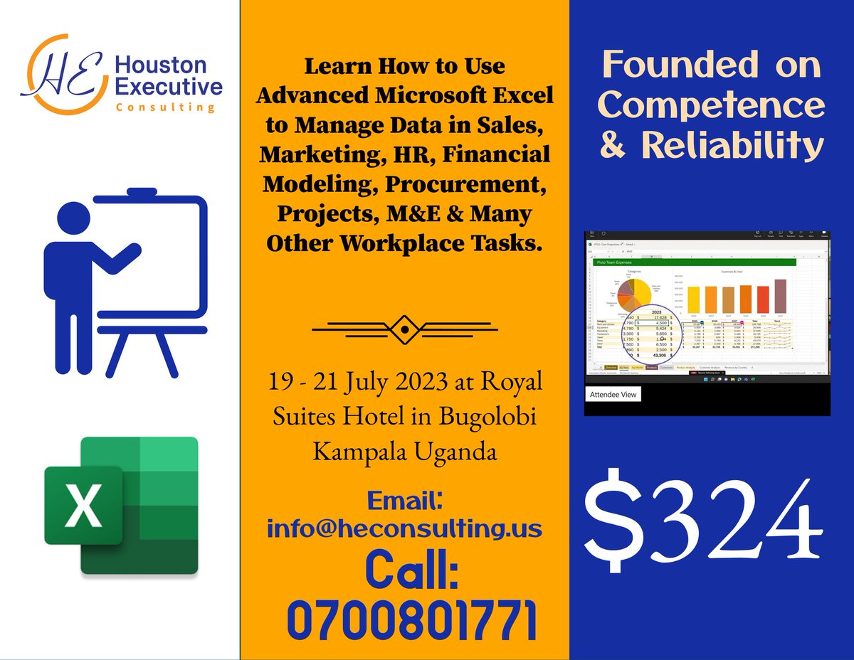 robertmwesige44's tweet image. Become a poweruser mastering Excel’s most powerful tools & functions with @heconsulting1
-Using logical functions
-VLOOKUP, HLOOKUP & INDEX
-Creating & editing Pivot Tables
-Importing & exporting data
-Automating with macros
#AdvancedExcelTraining
#Excel
#Uganda