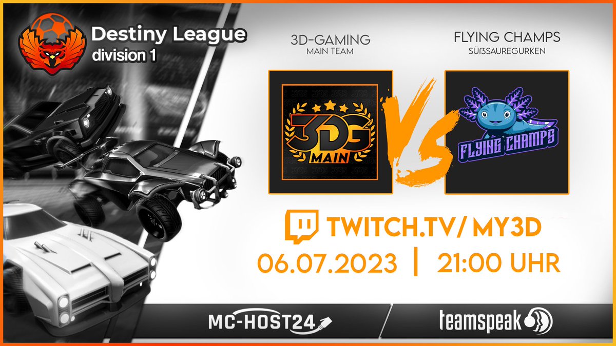 3dg_rl's tweet photo. Heute gibt es einen Co-Cast mit den @flying_champs.
Das dürft ihr nicht verpassen! 🤩

⚔️ 3DG Main Team vs FC SüßSaureGurken
⏱️ Donnerstag - 21:00 Uhr
🎙️ @Rvbymoon_ + @BuliChamps 
➡️ https://t.co/itOOrLRxv1 ⬅️

#RocketLeague #esport @3dGaming_org https://t.co/tohW0y08vy