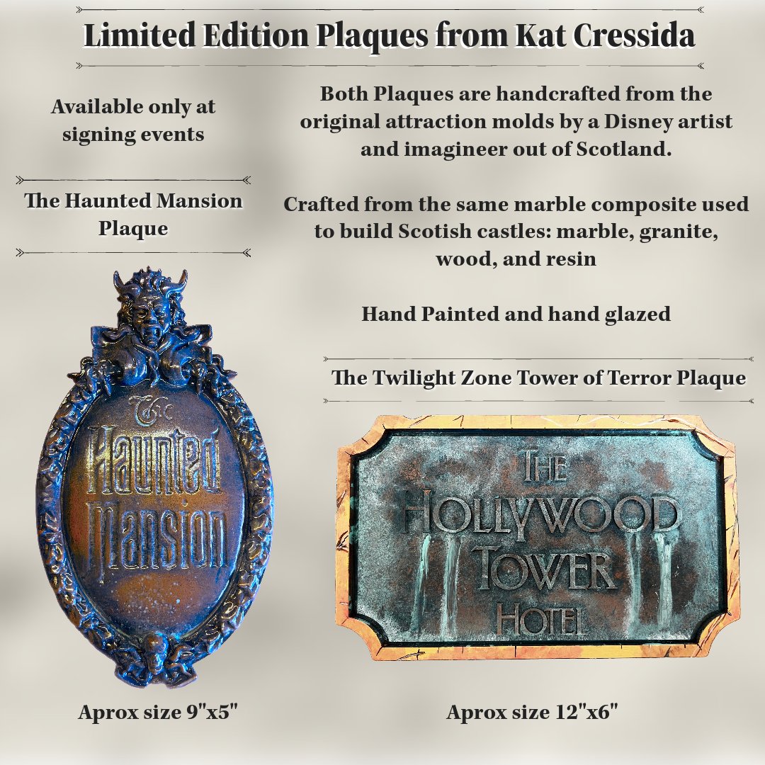 madnessgames's tweet photo. EXCLUSIVE Art - available during the event!
Twilight Zone: Tower of Terror
Haunted Mansion plaque
Both are hand crafted from the original Disney molds. Hand painted and glazed so no two will be the same. Each piece is signed by @KatCressida
#katcressida #madnessgamesandcomics https://t.co/llkmqLGuBH