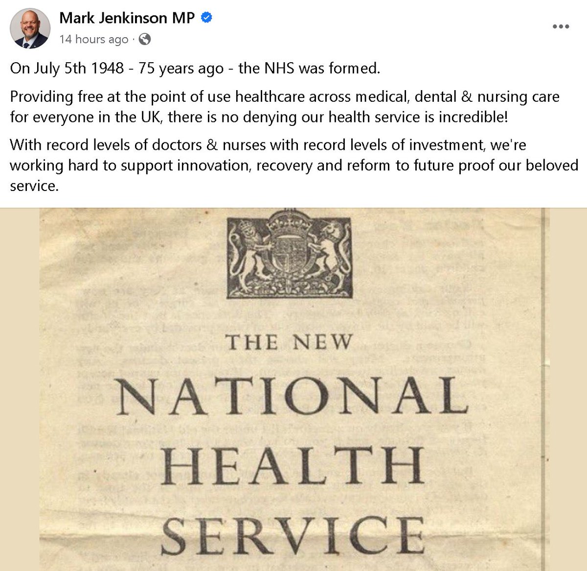 Vomit-inducing hypocrisy from this UKIP reject with a 10% majority.
Only the fiddled boundary changes can save him now.
#ToriesOut364 #MarkJenkinson #NHS75 #SaveOurNHS #ToriesDestroyingOurNHS