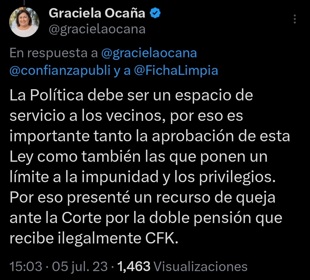 juanchiesaok's tweet photo. Tal como pide la Sra. @gracielaocana voy a pelear para que se TERMINEN los privilegios en la política. 
He decidido recurrir al TSJ para que se verifique de manera fehaciente que Graciela Ocaña cumple con requisitos de la Constitución de CABA.
Jorge Macri pudo acreditar que si vivió los correspondientes 5 años en la Ciudad.

Si quiere ser Legisladora, que demuestre los 4 años inmediatos de residencia en CABA.

BASTA DE OPORTUNISMO POLÍTICO.
LEY PAREJA PARA TODOS!