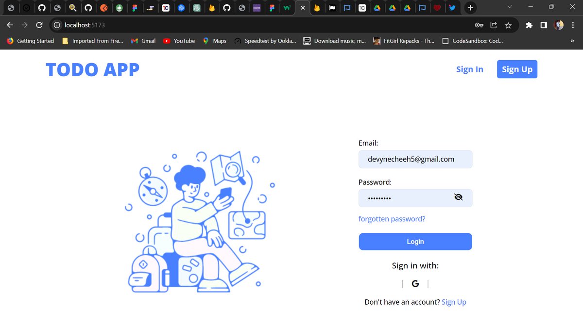 iamcheeh's tweet image. "Just started my new todo web app! Excited to share that I've implemented user registration, login and authentication with both email/password and Google authentication using Firebase. I will keep working on more features. #ToDoApp #react #firebase