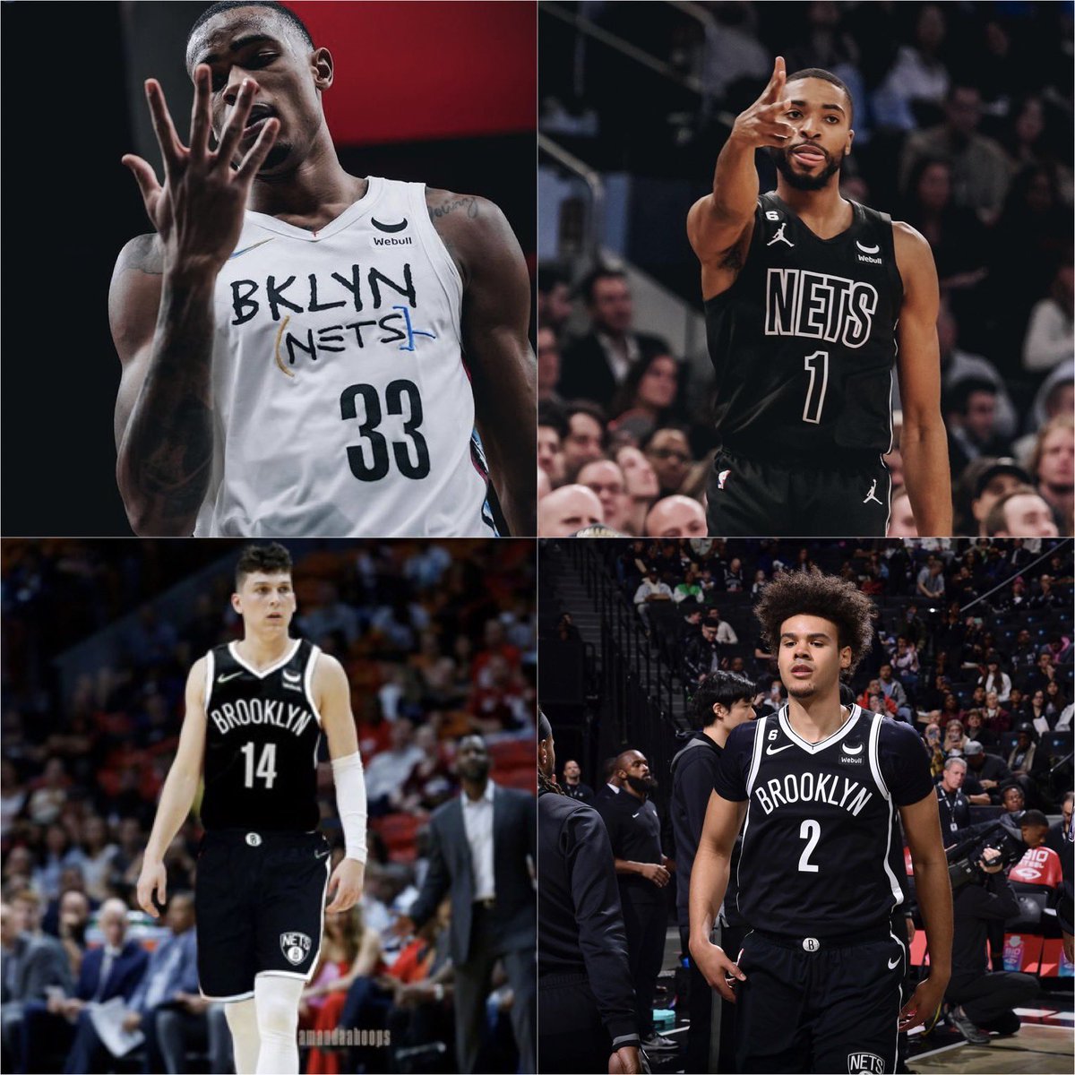 BrooklynNetcast's tweet photo. PG - Tyler Herro (secondary handler)
SG - Cam Johnson
SF - Mikal Bridges
PF - Ben Simmons (primary handler)
C - Nic Claxton

Bench: 

Dennis Smith Jr.
Cam Thomas 
Lonnie Walker 
Royce O’Neale
Dorian Finney-Smith 

How many games does this hypothetical 10-man rotation win if healthy?