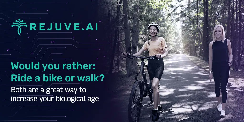 Would you rather: 

ride 🚴‍♂️ a bike or walk🚶‍♂️? 

Both are low-impact, can be done almost anywhere and are a great way to increase your biological age while strengthening all aspects of your body! 

Put your preference in the thread below!