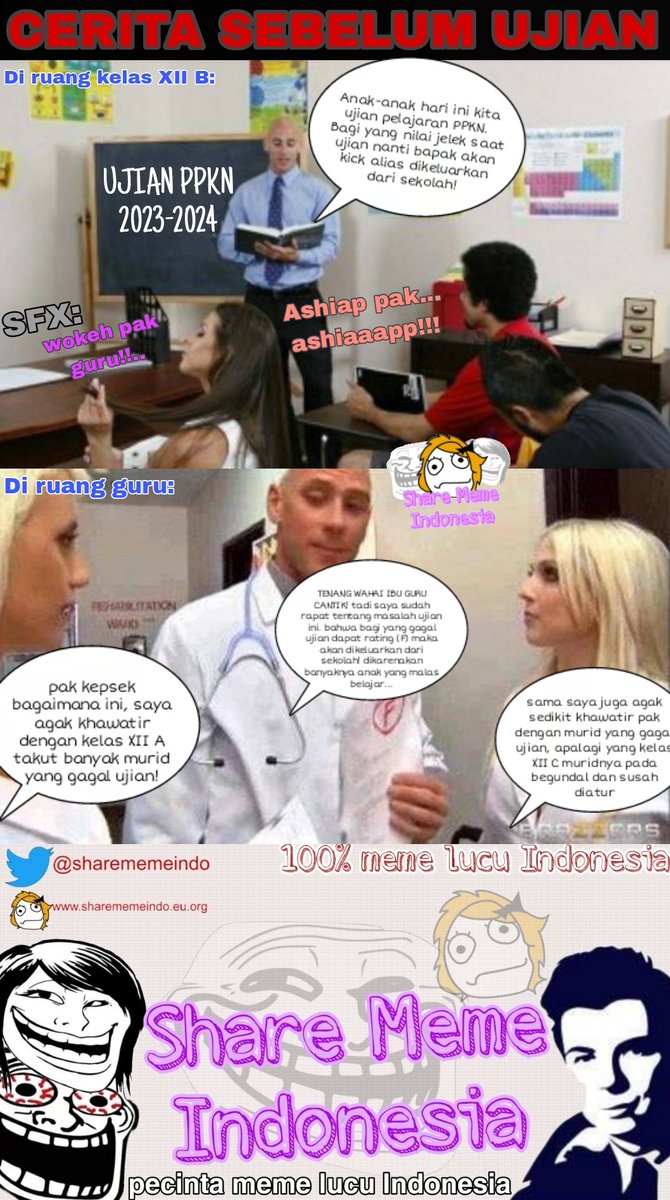 sharememeindo's tweet photo. CERITA SEBELUM UJIAN 

#ShareMemeIndonesia
#MemeLucuTwitter https://t.co/B6TBTnhBHS