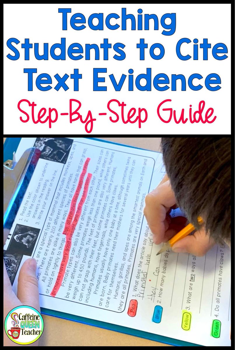 Here's a step-by-step guide for teaching students to identify text evidence and support answers to questions with evidence from passages.

sbee.link/uacqpw8xkr via Caffeine Queen Teacher
#ela #writing #teachertwitter