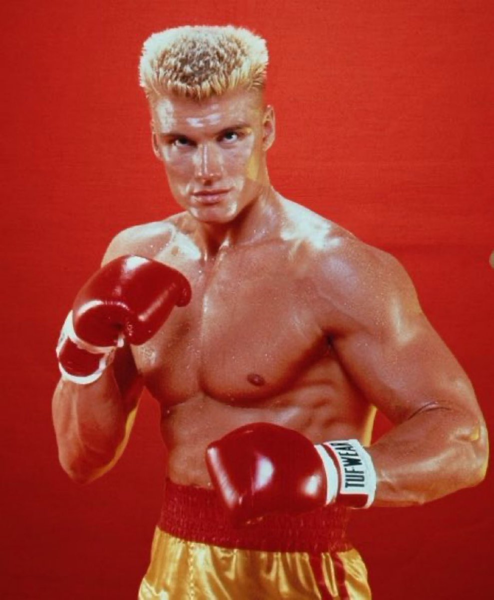 Super70sSports's tweet photo. There should’ve been a movie called “Drago” where he’s shamed in Russia after losing to Rocky, renounces communism, becomes a U.S. citizen, asks Balboa to train him, and beats some new Soviet badass. I’ve got myself psyched up now just writing this. https://t.co/QOEiQfCpIb