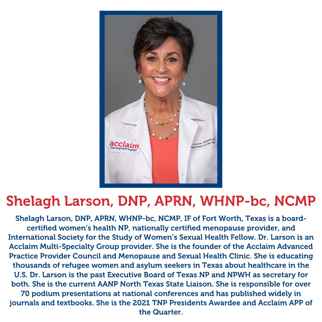 acclaimdoctors's tweet photo. We would like to take a moment to celebrate the huge accomplishment of one of our Acclaim providers, Dr. Shelagh Brown Larson, DNP, APRN, WHNP-bc, NCMP, who was recently inducted into The Fellows of the American Association of Nurse Practitioners (FAANP) on June 22, 2023. https://t.co/YSRUzPvvde