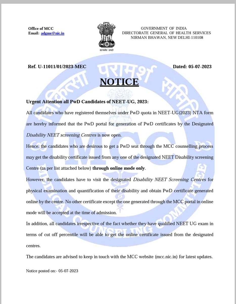 neetsarathi's tweet photo. Notice for PwD candidates with Centers List UG 2023
Follow @NeetUpdate2023
 for more update

#neetug2023 #neetnotification #neetupdates2023 #neetupdate  #admissionsarath
#pwd #neetug2023 #neetcounselling2023 #neetcurrentupdate #neetnotification #pwdquotaneet #pwdquota https://t.co/ciKlVOG7hg