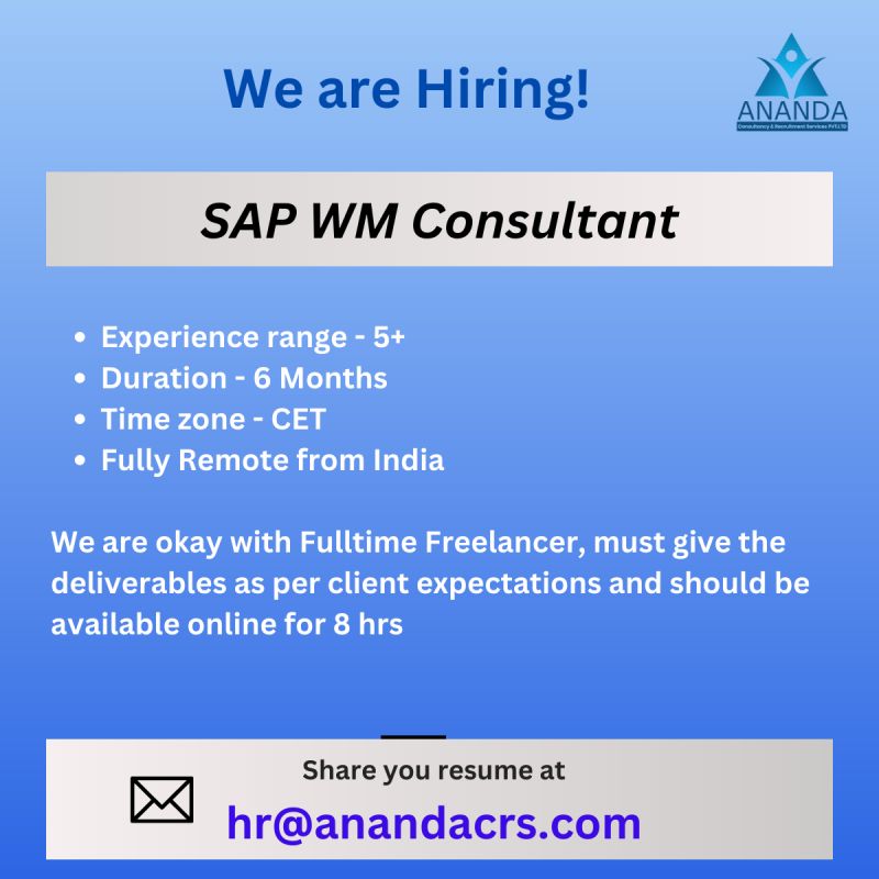 anandacrs1's tweet image. #sap #sapjobs #sapwm #sapewm #warehousemanagement #sapmm #sapconsultant #hiring #remotejobs #wfh #wfhjobs #remote #c2h #contractjobs #freelance #freelancejobs #indiajobs #itjobs #softwarejobs #remotejobs #freelancejobs #wfh #c2h #hyderabadjobs #bangalorejobs #chennaijobs #punejob