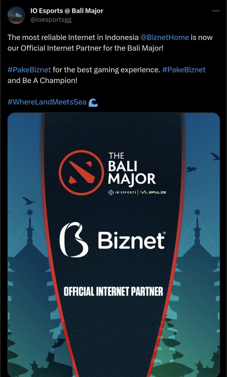 redditdota2's tweet photo. The most reliable internet in Indonesia @Biznethome is now our official internet partner for Bali - /u/HeyItsMeRay https://t.co/Qv25z3YubV #dota2 https://t.co/OMIu6vXutv
