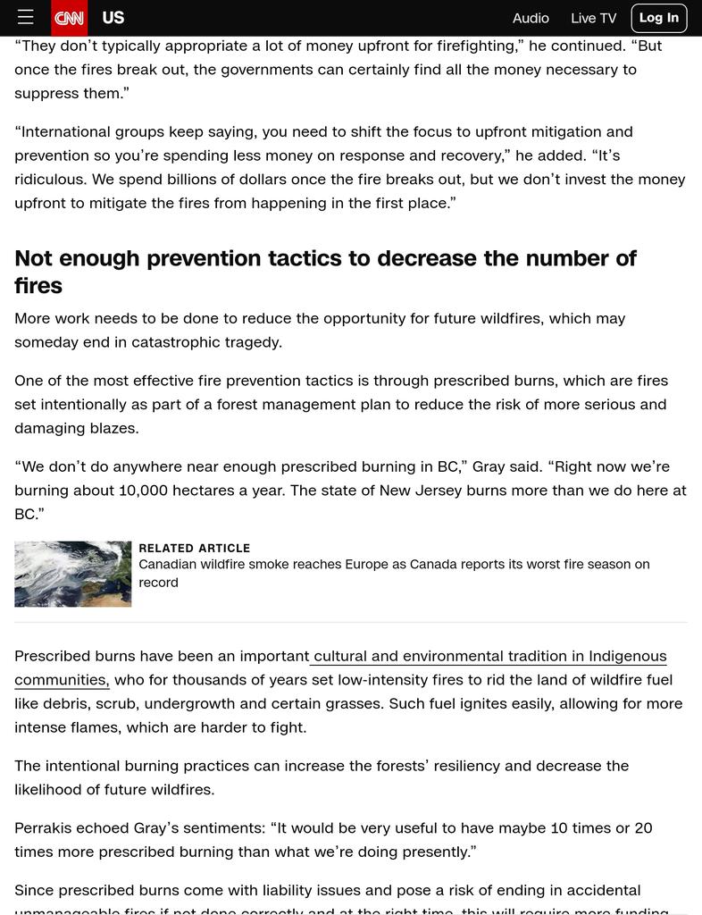 The fires are still burning across Canada, and the media are still burying how decolonization is the only solution, since these were healthy Indigenous forest ecosystem/communities with prescribed burns and now they're commercial tree plantations/ poorly managed state parks.