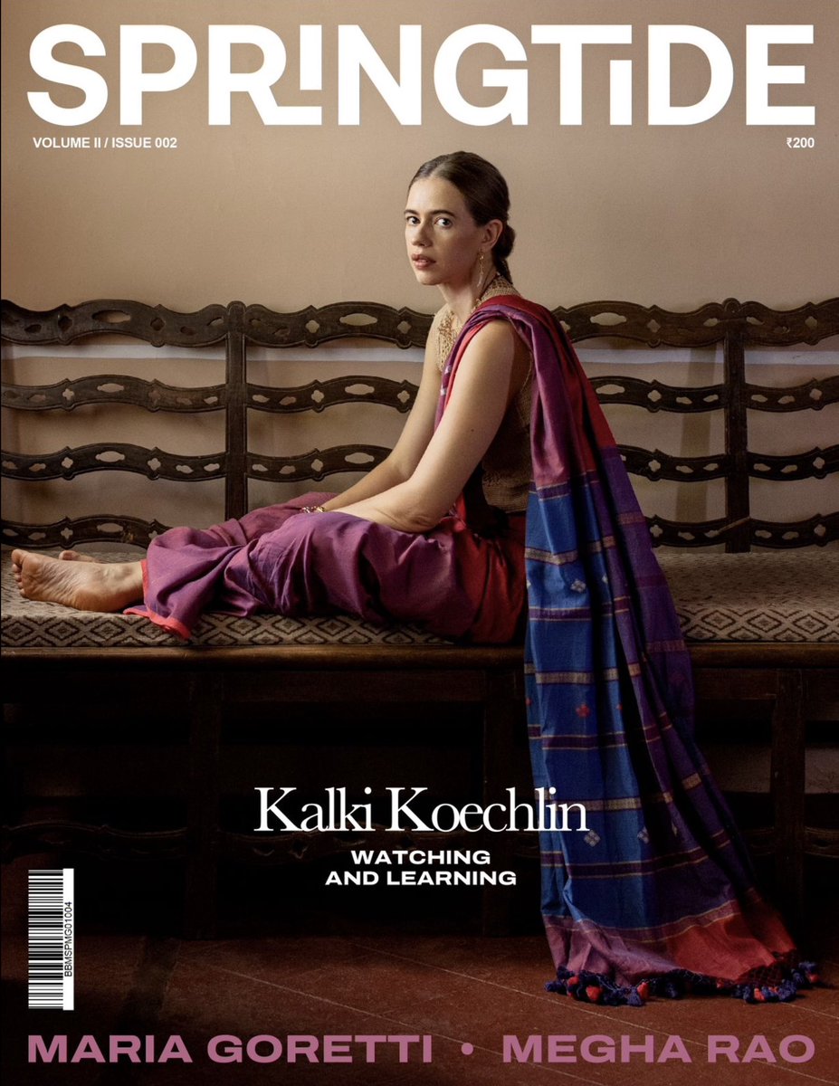 springtidemag's tweet photo. Kalki Koechlin reflects on how it is to continue: trying, doing, erroring, learning &amp; repeating all of it (in a good pace, right pace) in our Vol II, Issue 002 #WatchingandLearning

Wearing Nitara from @AadyamOfficial SS23 collection, a meticulously handwoven weft #saree. https://t.co/dbKuy0IVHh