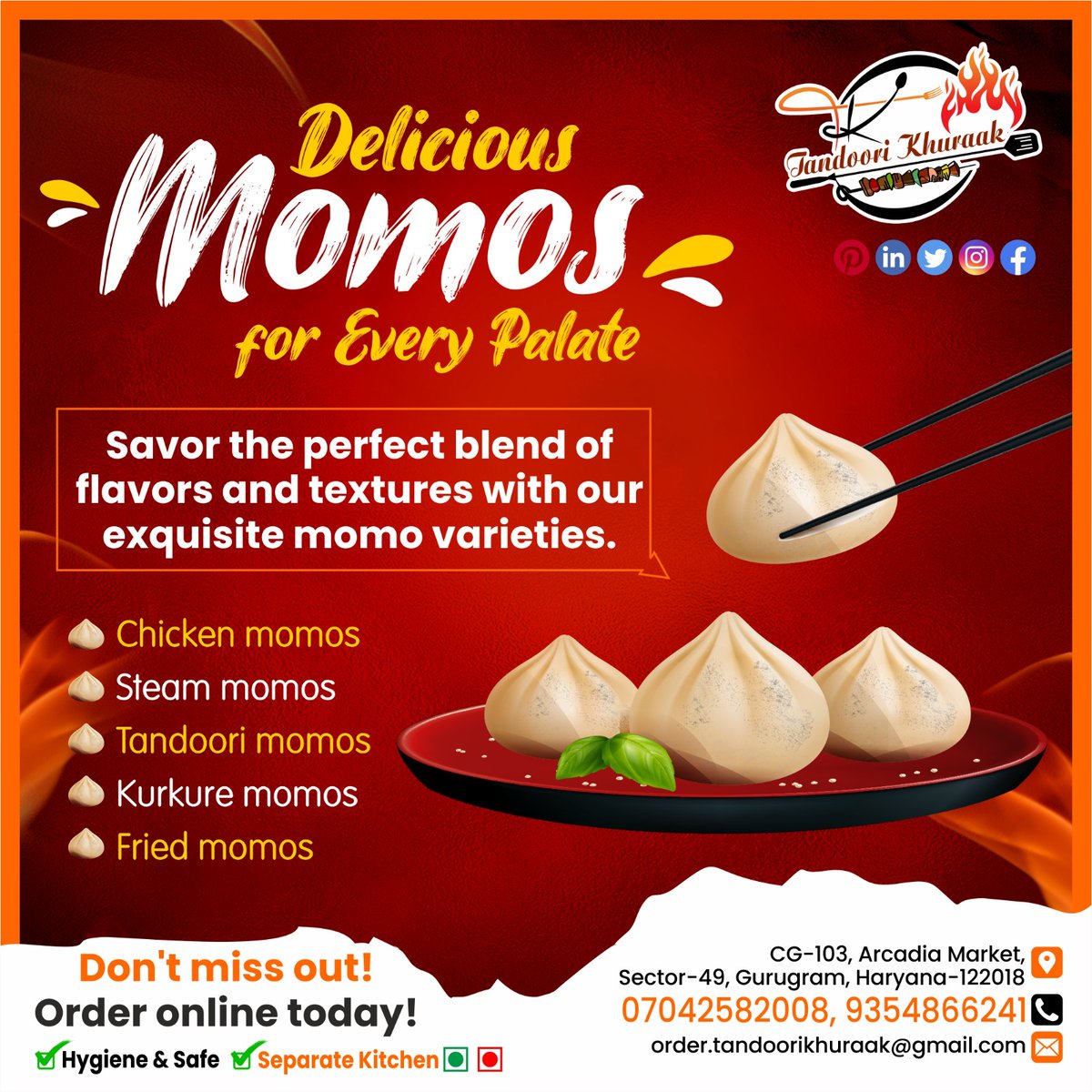 Delicious #momos for Every Palate 'Savor the perfect blend of flavors and texture with our exquisite momo varieties'.

#chickenmomos 
#steamomos 
#tandoorimomos 
#kurkuremomos 
#friedmomos 

Don't miss out! Order Online Today!

Call Now: 7042582008
Location: Gurgaon Sector-49