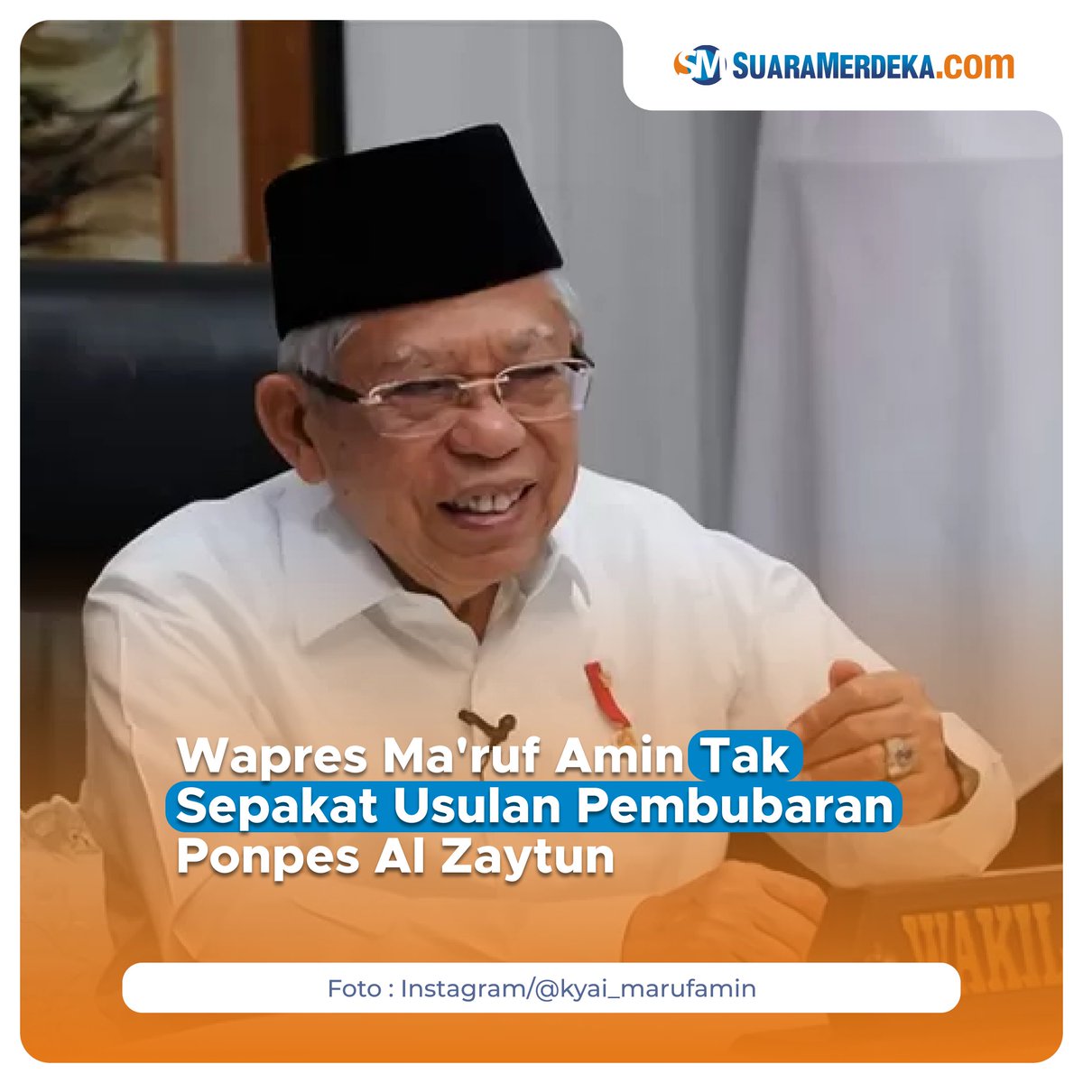 suaramerdeka's tweet photo. Adanya tuntutan pembubaran Ponpes Al Zaytun tidak serta merta mendapat persetujuan dari Wakil Presiden Ma'ruf Amin.

https://t.co/IKIjLmcKSG

#wapres #marufamin #khmarufamin #wapresmarufamin #ponpes #ponpesalzaytun #alzaytun #pembubaran #pondokpesantren https://t.co/xZEtmPF2wp