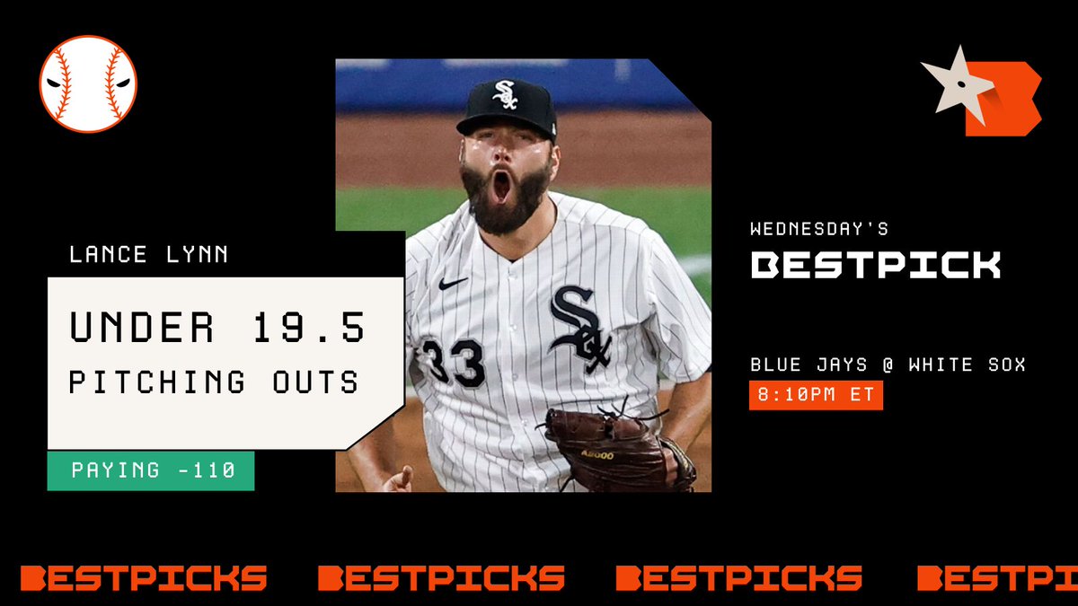 bestpicksdotcom's tweet image. Another one of our BestPick's have just started ⚾️

💰We have taken Lance Lynn under 19.5 pitching outs at -110 with @bet365💰

🔥Gone under in 14 of 17 games this season
🥱Coming some high pitch games

We have won 4 from 4 to start July, join for FREE today and get these early!
