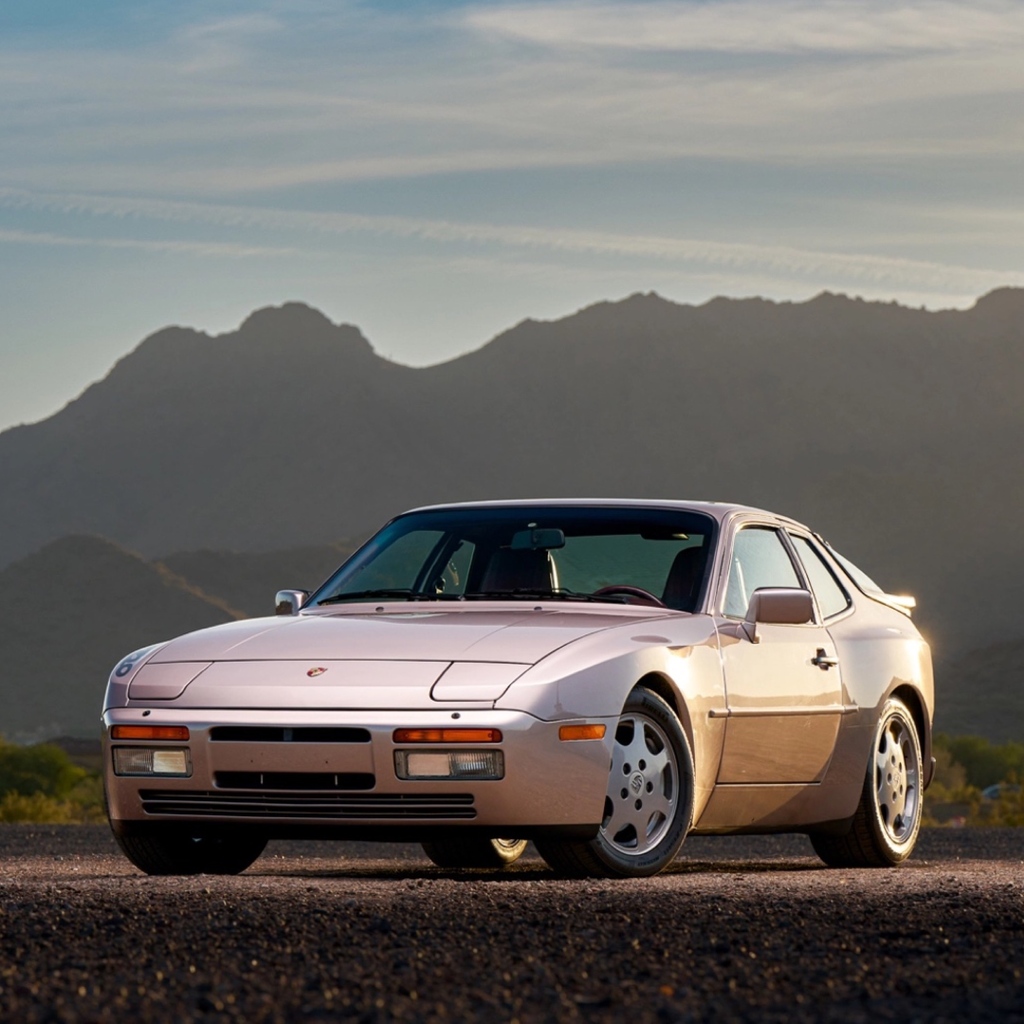 Bringatrailer's tweet photo. This 1988 Porsche 944 Turbo S coupe is finished in Silver Rose Metallic over patterned Burgundy cloth upholstery. Powered by a turbocharged 2.5-liter inline-four paired with a five-speed manual transaxle, showing 89k miles. It’s listed now on BaT: https://t.co/BIHZ134Uw0 https://t.co/Yud3ASHlRQ