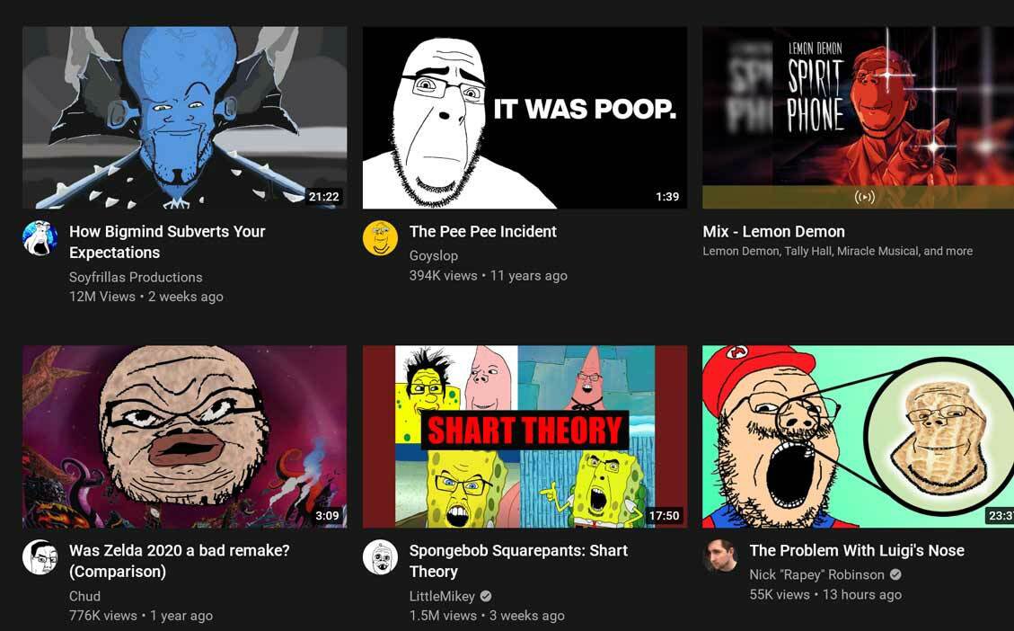 fractalcounty's tweet photo. i made this image as a joke 6 months ago but now it’s unironically what my youtube homepage looks like 24/7 https://t.co/jqZvjPQoDv