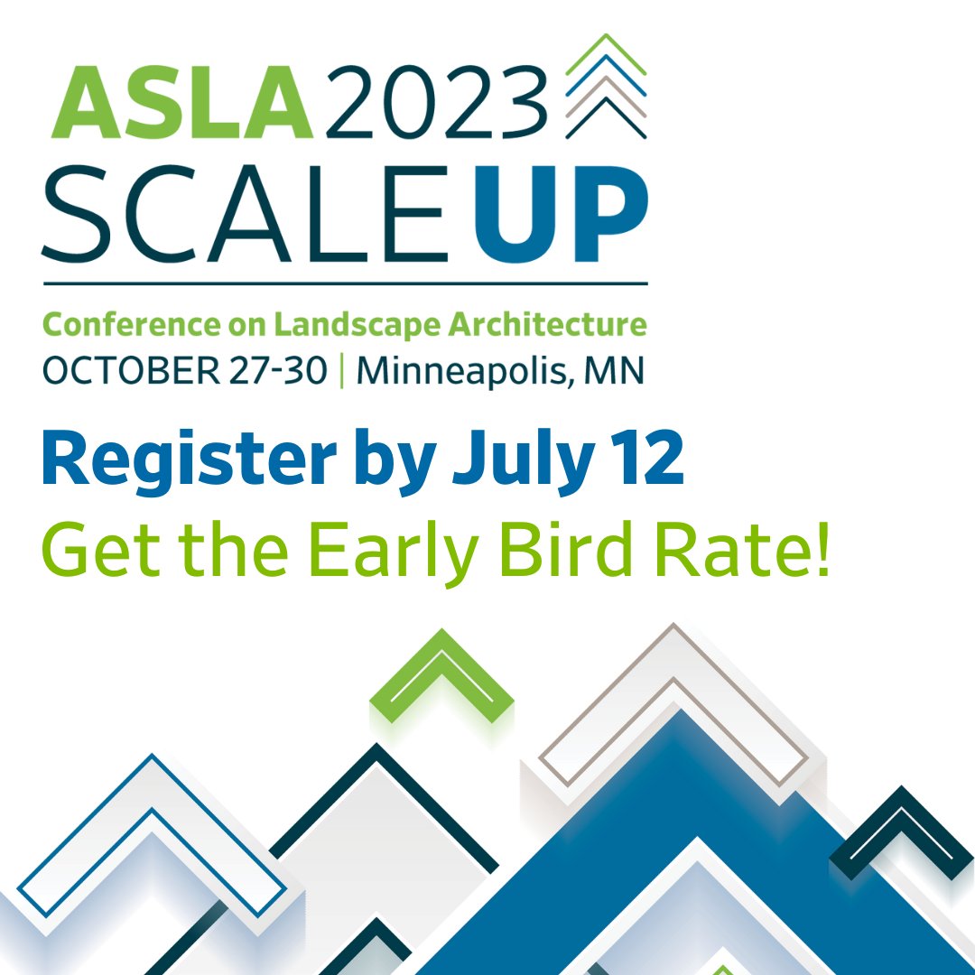 ASLANorCal's tweet image. Join us at the ASLA 2023 Conference on Landscape Architecture in Minneapolis! The Early Bird rate ends July 12. Register today and save: aslaconference.com #ASLA2023