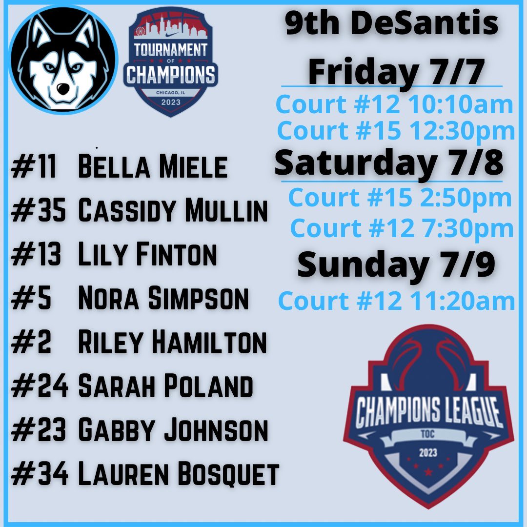 riley_h2's tweet photo. Here is my schedule for this weekend at Tournament of Champions in Chicago. Looking forward to a great tournament!! @MAHuskies https://t.co/UWWJ6WWDex