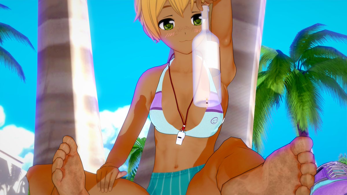 "Let's play the beach bottle game! Hold on tight cause if ya fall you'll get a sandwich 🥪!" (2/3) 🏝️

#巨大娘 #SizeTwitter #Giantess #gts #NationalBikiniDay