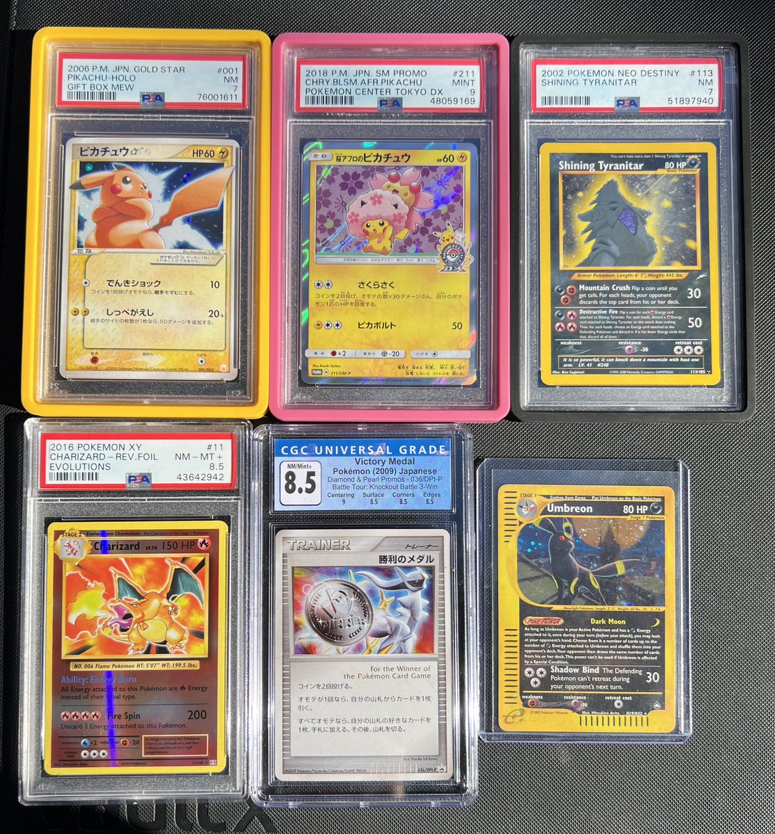 Looking to let go of some bangers 🫣

Trades / Payment Plans available!✅

Pika star - $500 
Pika afro- $115 
Tyranitar - $350 
Charizard - $75
Victory medal - $75 
Umbreon - $460

Any shared/ RTs are greatly appreciated🫶🏼