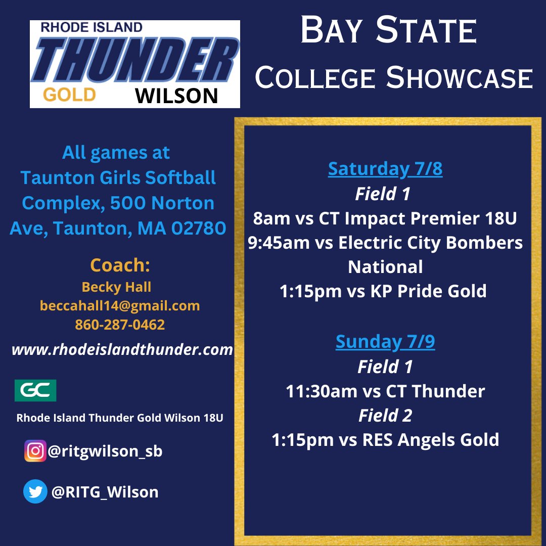 🥎 🌞 The Bay State College Showcase in Taunton, MA is our next event! Grab a lobstah roll and come watch us play! 🦞 @thunderjam134 @BobRossiRITG @bhallsball