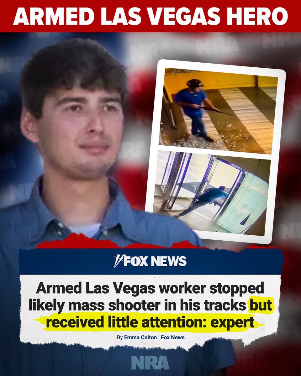 NRA's tweet photo. 🇺🇸Meet Humberto Garcia, the hero who neutralized a potential mass shooting in Las Vegas on June 23. Despite being caught on camera, this act of bravery was ignored by mainstream media.

The NRA, and our millions of members, will continue to honor such unsung heroes.

@EmmColt/@FoxNews➡️ https://t.co/QjfGjZn00s