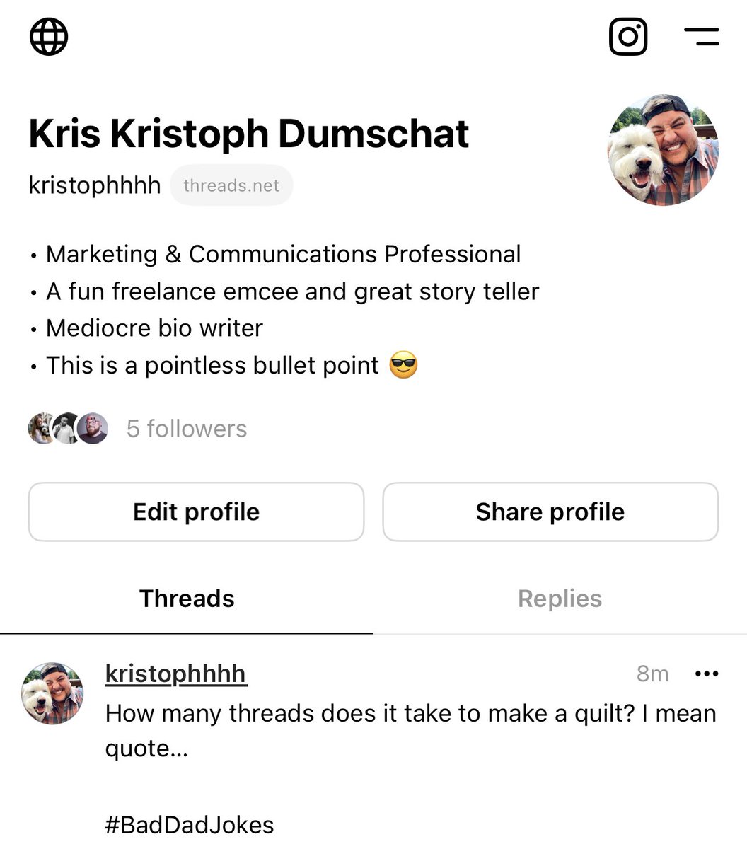 krisdumschat's tweet photo. Join me on Threads for bad jokes, dog pics, and unintelligent sports chatter.

https://t.co/pm1Yl3dHpv https://t.co/y9NeoKWBoX