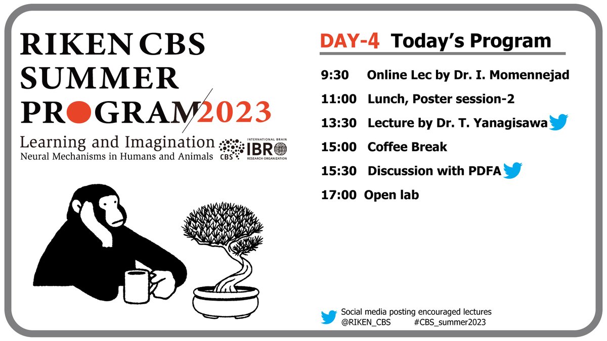 RIKEN_CBS's tweet photo. #CBS_Summer2023
Exciting start to Day 4 with a captivating lecture by @criticalneuro, Principal Researcher in Reinforcement Learning at MSR-NYC! 
Today's agenda is packed with cutting-edge #neuroscience content, offering a wealth of knowledge expansion opportunities! https://t.co/6i7YtCwX8Q