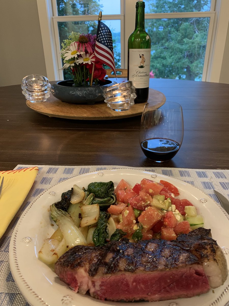 Dinner anyone? On the menu grilled ribeye, sautéed bok choy, and watermelon tomato salad which supposedly is a favorite of Kate Middleton. In my glass? Chateau d’Arnaillhac Grand Cru 2005. #twittersupperclub #inmyglass #rothschild